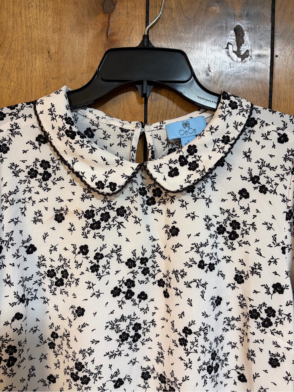 CeCe Black on White Floral Peter Pan Collar Blouse - Picture 2 of 7